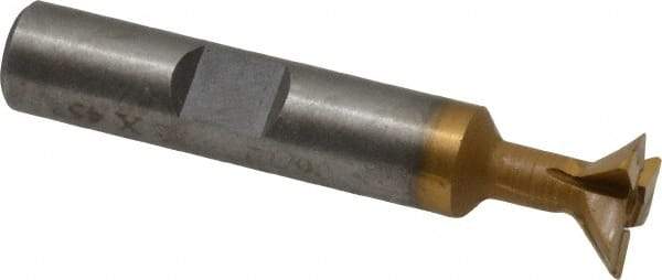 Made in USA - 1/2" Diam x 5/32" Width of Cut, 45° Included Angle, Carbide-Tipped Dovetail Cutter - 3/8" Shank Diam, 2-1/8" Overall Length, 0.02" Corner Radius, Weldon Flat, TiN Coated - Industrial Tool & Supply