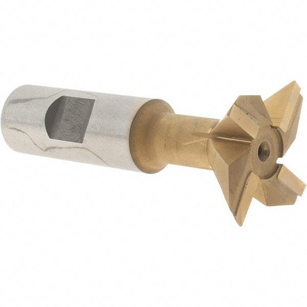Made in USA - 1-1/2" Diam x 1/2" Width of Cut, 45° Included Angle, Carbide-Tipped Dovetail Cutter - 3/4" Shank Diam, 3-1/4" Overall Length, 0.02" Corner Radius, Weldon Flat, TiN Coated - Industrial Tool & Supply