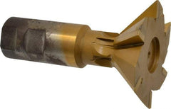 Made in USA - 3" Diam x 1" Width of Cut, 45° Included Angle, Carbide-Tipped Dovetail Cutter - 1-1/4" Shank Diam, 4-1/2" Overall Length, 0.02" Corner Radius, Weldon Flat, TiN Coated - Industrial Tool & Supply
