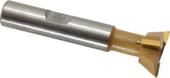Made in USA - 3/4" Diam x 1/4" Width of Cut, 60° Included Angle, Carbide-Tipped Dovetail Cutter - 3/8" Shank Diam, 2-1/4" Overall Length, 0.02" Corner Radius, Weldon Flat, TiN Coated - Industrial Tool & Supply