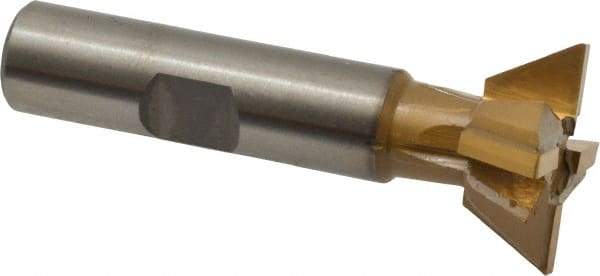 Made in USA - 1" Diam x 3/8" Width of Cut, 60° Included Angle, Carbide-Tipped Dovetail Cutter - 1/2" Shank Diam, 2-1/2" Overall Length, 0.02" Corner Radius, Weldon Flat, TiN Coated - Industrial Tool & Supply