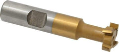 Made in USA - 21/32" Cut Diam, 17/64" Cut Width, 21/64" Neck Diam, 1/2" Shank Diam, 2-11/16" OAL, Carbide-Tipped T-Slot Cutter - TiN Finish, 5/16" Bolt, 1-13/16" Shank Length, Staggered Teeth, 6 Teeth, Weldon Flat - Industrial Tool & Supply