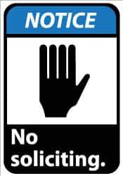 NMC - "Notice - No Soliciting", 14" Long x 10" Wide, Rigid Plastic Safety Sign - Rectangle, 0.05" Thick, Use for Security & Admittance - Industrial Tool & Supply