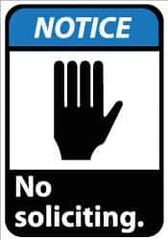 NMC - "Notice - No Soliciting", 14" Long x 10" Wide, Rigid Plastic Safety Sign - Rectangle, 0.05" Thick, Use for Security & Admittance - Industrial Tool & Supply