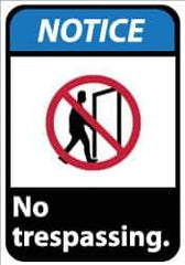 NMC - "Notice - No Trespassing", 14" Long x 10" Wide, Pressure-Sensitive Vinyl Safety Sign - Rectangle, 0.004" Thick, Use for Security & Admittance - Industrial Tool & Supply