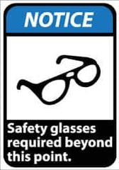 NMC - "Notice - Safety Glasses Required Beyond This Point", 14" Long x 10" Wide, Pressure-Sensitive Vinyl Safety Sign - Rectangle, 0.004" Thick, Use for Accident Prevention - Industrial Tool & Supply