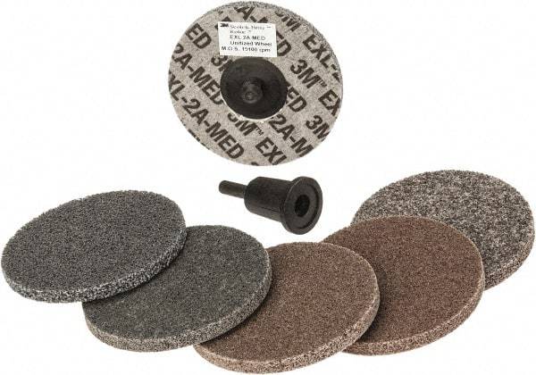 3M - 7 Piece Deburring Kit - 3" Diam Unitized Wheels in Fine, Medium & Coarse Grades, Quick Change Connection - Industrial Tool & Supply