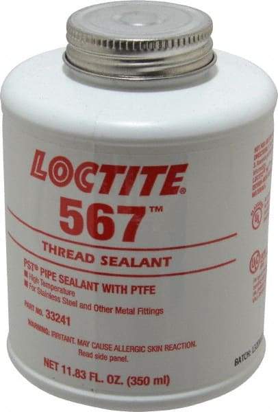 Loctite - 350 ml Brush Top Can White Pipe Sealant - Methacrylate Ester, 400°F Max Working Temp, For Sealing Metal Tapered Pipe Threads & Fittings Up to 2" - Industrial Tool & Supply
