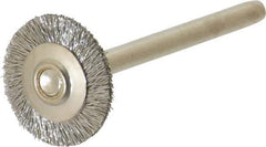 Anderson - 5/8" OD, 1/8" Shank Diam, Crimped Stainless Steel Wheel Brush - 0.005" Filament Diam, 25,000 RPM - Industrial Tool & Supply