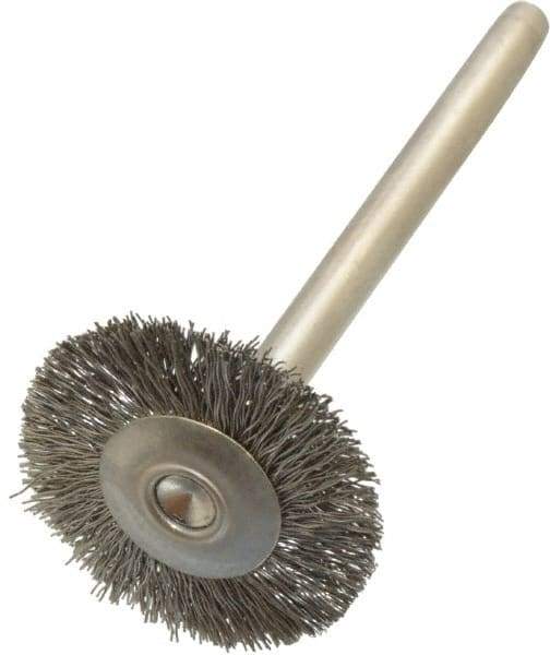 Anderson - 3/4" OD, 1/8" Shank Diam, Crimped Stainless Steel Wheel Brush - 0.005" Filament Diam, 25,000 RPM - Industrial Tool & Supply