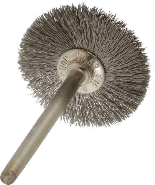 Anderson - 1" OD, 1/8" Shank Diam, Crimped Stainless Steel Wheel Brush - 0.005" Filament Diam, 25,000 RPM - Industrial Tool & Supply