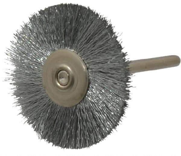 Anderson - 1-1/4" OD, 1/8" Shank Diam, Crimped Steel Wheel Brush - 0.005" Filament Diam, 25,000 RPM - Industrial Tool & Supply