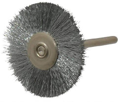 Anderson - 1-1/4" OD, 1/8" Shank Diam, Crimped Steel Wheel Brush - 0.005" Filament Diam, 25,000 RPM - Industrial Tool & Supply