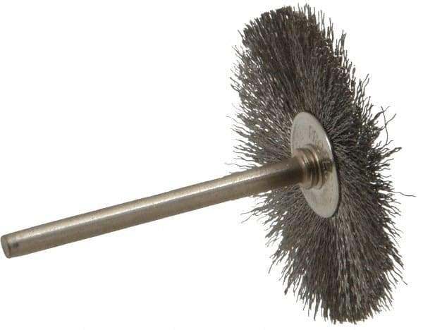 Anderson - 1-1/2" OD, 1/8" Shank Diam, Crimped Stainless Steel Wheel Brush - 0.005" Filament Diam, 25,000 RPM - Industrial Tool & Supply
