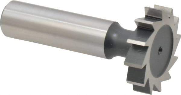 Interstate - 1-1/8" Diam x 1/4" Face Width, High Speed Steel, 12 Teeth, Shank Connection Woodruff Keyseat Cutter - Uncoated, 2-1/4" OAL x 1/2" Shank, Straight Teeth, ANSI 809, Old Standard 18 - Industrial Tool & Supply