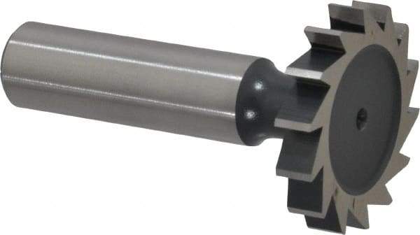 Interstate - 1-1/4" Diam x 7/32" Face Width, High Speed Steel, 14 Teeth, Shank Connection Woodruff Keyseat Cutter - Uncoated, 2-7/32" OAL x 1/2" Shank, Straight Teeth, ANSI 710, Old Standard 20 - Industrial Tool & Supply