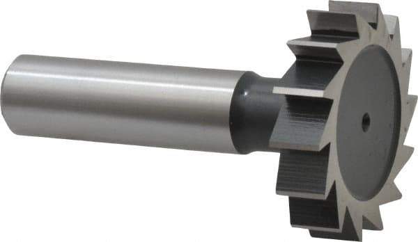 Interstate - 1-3/8" Diam x 5/16" Face Width, High Speed Steel, 14 Teeth, Shank Connection Woodruff Keyseat Cutter - Uncoated, 2-5/16" OAL x 1/2" Shank, Straight Teeth, ANSI 1011, Old Standard 23 - Industrial Tool & Supply