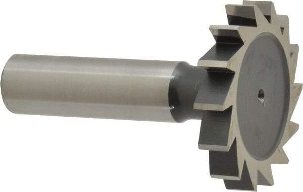 Interstate - 1-1/2" Diam x 1/4" Face Width, High Speed Steel, 16 Teeth, Shank Connection Woodruff Keyseat Cutter - Uncoated, 2-1/4" OAL x 1/2" Shank, Straight Teeth, ANSI 812, Old Standard 24 - Industrial Tool & Supply