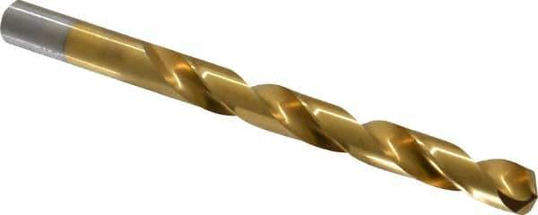 Chicago-Latrobe - 27/64" 135° High Speed Steel Jobber Drill - TiN Finish, Right Hand Cut, Spiral Flute, Straight Shank, 5-3/8" OAL, Split Point - Industrial Tool & Supply