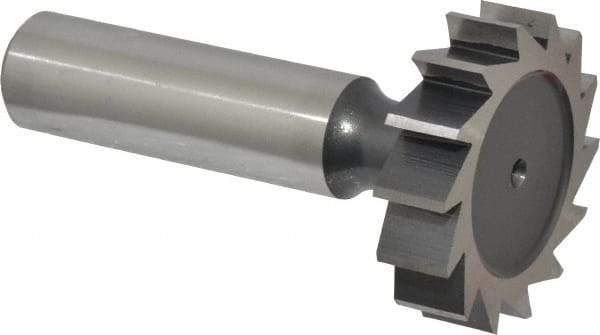 Interstate - 1-1/4" Diam x 5/16" Face Width, High Speed Steel, 14 Teeth, Shank Connection Woodruff Keyseat Cutter - Uncoated, 2-5/16" OAL x 1/2" Shank, Straight Teeth, ANSI 1010, Old Standard D - Industrial Tool & Supply