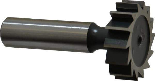 Interstate - 1-1/4" Diam x 3/8" Face Width, High Speed Steel, 14 Teeth, Shank Connection Woodruff Keyseat Cutter - Uncoated, 2-3/8" OAL x 1/2" Shank, Straight Teeth, ANSI 1210, Old Standard E - Industrial Tool & Supply