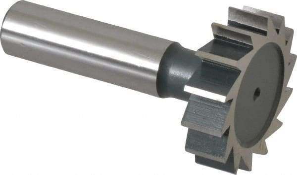 Interstate - 1-3/8" Diam x 3/8" Face Width, High Speed Steel, 14 Teeth, Shank Connection Woodruff Keyseat Cutter - Uncoated, 2-3/8" OAL x 1/2" Shank, Straight Teeth, ANSI 1211, Old Standard F - Industrial Tool & Supply