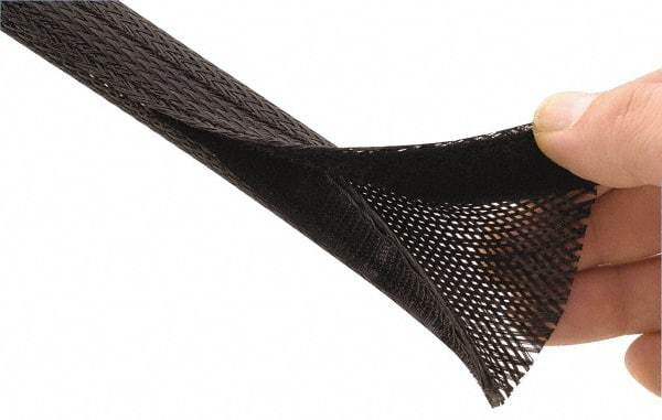 Techflex - Black Braided Cable Sleeve - 3' Coil Length, -103 to 257°F - Industrial Tool & Supply