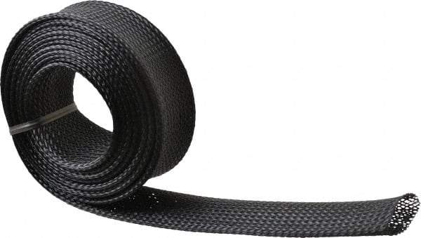 Techflex - Black Braided Expandable Cable Sleeve - 10' Coil Length, -103 to 257°F - Industrial Tool & Supply