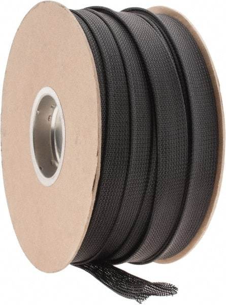Techflex - Black Braided Expandable Cable Sleeve - 250' Coil Length, -103 to 257°F - Industrial Tool & Supply