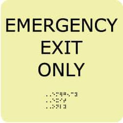 NMC - Emergency Exit Only, Plastic Exit Sign - 8" Wide x 8" High, English/Braille, Glow-in-the-Dark - Industrial Tool & Supply