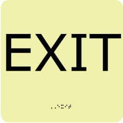 NMC - Exit, Plastic Exit Sign - 8" Wide x 8" High, English/Braille, Glow-in-the-Dark - Industrial Tool & Supply