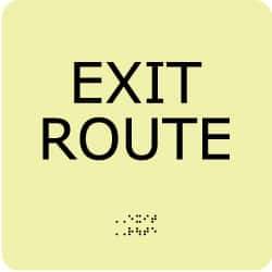 NMC - Exit Route, Plastic Exit Sign - 8" Wide x 8" High, English/Braille, Glow-in-the-Dark - Industrial Tool & Supply