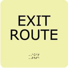 NMC - Exit Route, Plastic Exit Sign - 8" Wide x 8" High, English/Braille, Glow-in-the-Dark - Industrial Tool & Supply