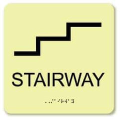 NMC - Stairway, Plastic Exit Sign - 8" Wide x 8" High, English/Braille, Glow-in-the-Dark - Industrial Tool & Supply