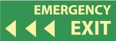 NMC - Emergency Exit, Pressure Sensitive Vinyl Exit Sign - 14" Wide x 5" High, Glow-in-the-Dark - Industrial Tool & Supply