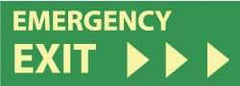 NMC - Emergency Exit, Pressure Sensitive Vinyl Exit Sign - 14" Wide x 5" High, Glow-in-the-Dark - Industrial Tool & Supply