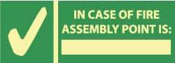 NMC - In Case of Fire - Assembly Point Is: _______, Plastic Exit Sign - 14" Wide x 5" High, Glow-in-the-Dark - Industrial Tool & Supply