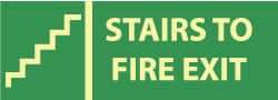 NMC - Stairs to Fire Exit, Plastic Fire Sign - 14" Wide x 5" High, Glow-in-the-Dark - Industrial Tool & Supply