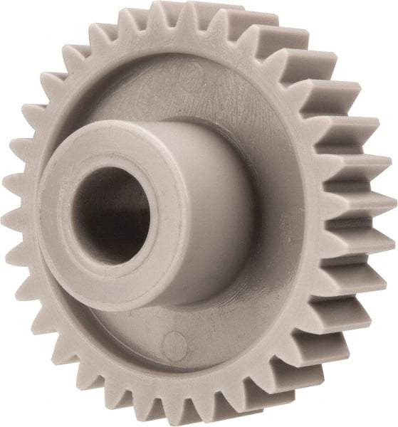 Made in USA - 20 Pitch, 1.6" Pitch Diam, 1.7" OD, 32 Tooth Spur Gear - 3/8" Face Width, 3/8" Bore Diam, 47/64" Hub Diam, 20° Pressure Angle, Acetal - Industrial Tool & Supply
