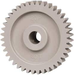 Made in USA - 20 Pitch, 2" Pitch Diam, 2.1" OD, 40 Tooth Spur Gear - 3/8" Face Width, 3/8" Bore Diam, 47/64" Hub Diam, 20° Pressure Angle, Acetal - Industrial Tool & Supply