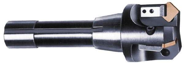 APT - 15° Lead Angle, 2" Max Cut Diam, 0.4063" Max Depth of Cut, Indexable Chamfer and Angle End Mill - 3 Inserts, SPC 42ZR, SPG 42., SPU 42. Insert Style, 3" OAL, Straight Shank - Industrial Tool & Supply