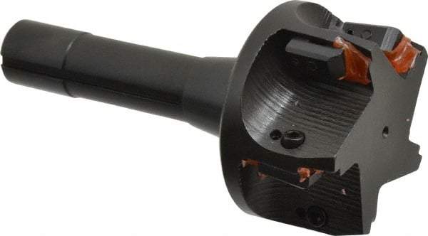 APT - 15° Lead Angle, 3" Max Cut Diam, 3" Min Cut Diam, 0.4063" Max Depth of Cut, Indexable Chamfer and Angle End Mill - 5 Inserts, SPG, SPU Insert Style, 5" OAL, Taper Shank - Industrial Tool & Supply