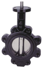 Apollo - 6" Pipe, Lug Butterfly Valve - Bare Stem Handle, Cast Iron Body, Buna-N Seat, 200 WOG, PTFE Disc, Stainless Steel Stem - Industrial Tool & Supply