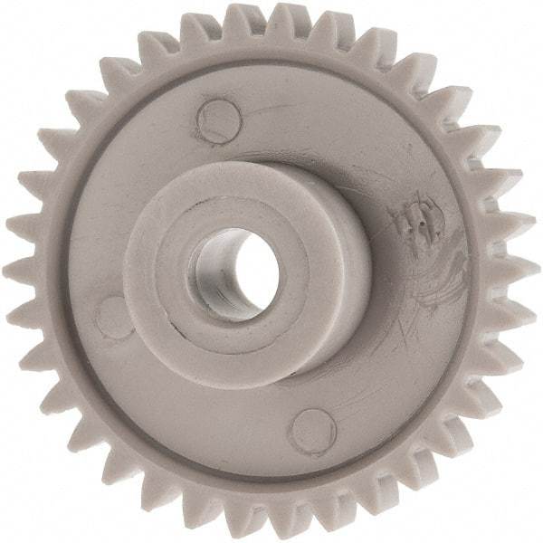 Made in USA - 24 Pitch, 1.416" Pitch Diam, 1-1/2" OD, 34 Tooth Spur Gear - 1/4" Face Width, 1/4" Bore Diam, 39/64" Hub Diam, 20° Pressure Angle, Acetal - Industrial Tool & Supply