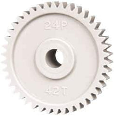 Made in USA - 48 Pitch, 1-3/4" Pitch Diam, 1.833" OD, 42 Tooth Spur Gear - 1/4" Face Width, 5/16" Bore Diam, 43/64" Hub Diam, 20° Pressure Angle, Acetal - Industrial Tool & Supply