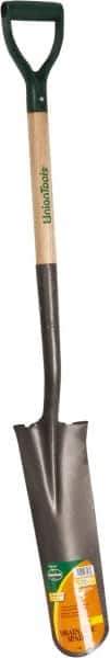 UnionTools - 16" High x 6" Wide Tapered Steel Spade - 27" Long Wood D-Grip Handle, Front Turned - Industrial Tool & Supply