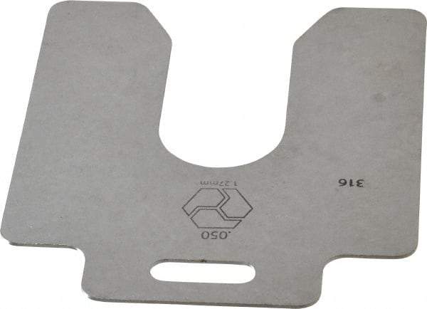 Made in USA - 10 Piece, 4 Inch Long x 4 Inch Wide x 0.05 Inch Thick, Slotted Shim Stock - Stainless Steel, 1-1/4 Inch Wide Slot - Industrial Tool & Supply