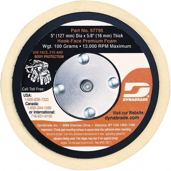 Dynabrade - 5" Diam Disc Backing Nonvacuum Replacement Pad - Soft Density, 13,000 RPM - Industrial Tool & Supply