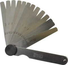 Starrett - 13 Piece, 0.03 to 0.5mm Tapered Feeler Gage Set - 77mm Long x 7 to 12.7mm Wide (Tapered), Tempered Steel - Industrial Tool & Supply
