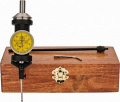 Made in USA - 5 Piece, 0mm to 6.3mm Measuring Range, Yellow Dial Test Indicator Kit - 0.005mm Accuracy, 1/8" Ball Diam, 0.01mm Dial Graduation - Industrial Tool & Supply